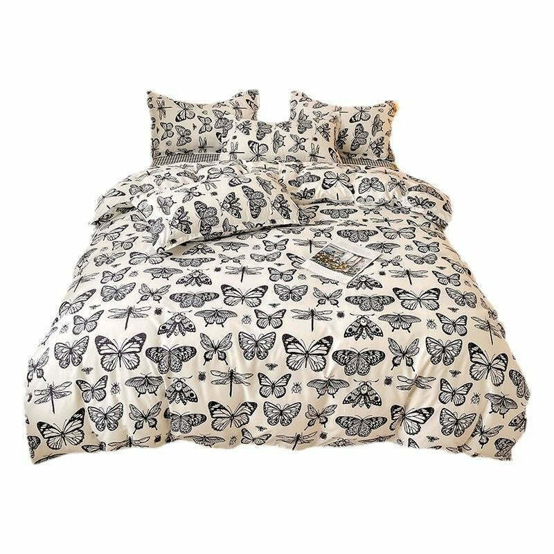 Y2K & 90s Fashion Butterfly Aesthetic Bedding Set - Retro Grunge, Pastel Goth, Popstar V