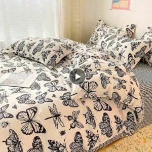 Y2K & 90s Fashion Butterfly Aesthetic Bedding Set - Retro Grunge, Pastel Goth, Popstar V