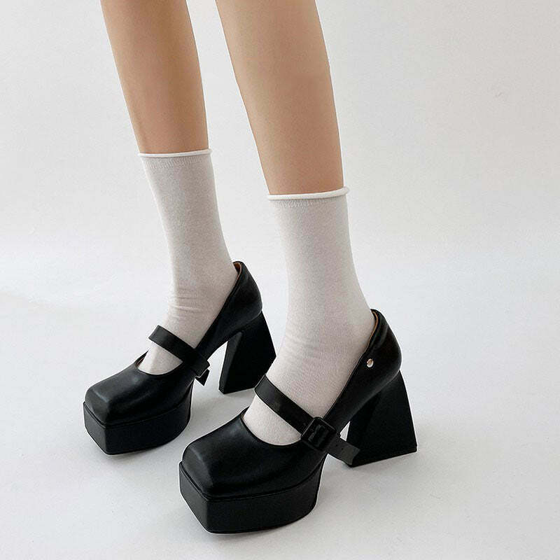 Y2K & 90s Fashion Campus Queen Platform Mary Janes - Retro Grunge & Pastel Goth Style