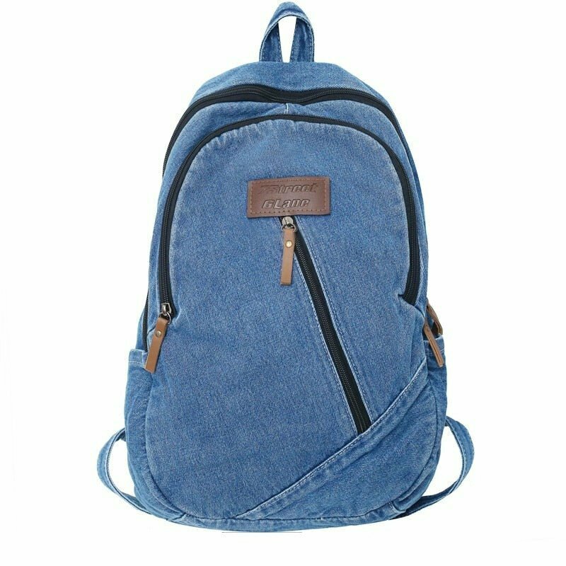 Y2K & 90s Fashion Canvas Denim College Backpack - Retro Grunge, Pastel Goth, Hip Hop Style