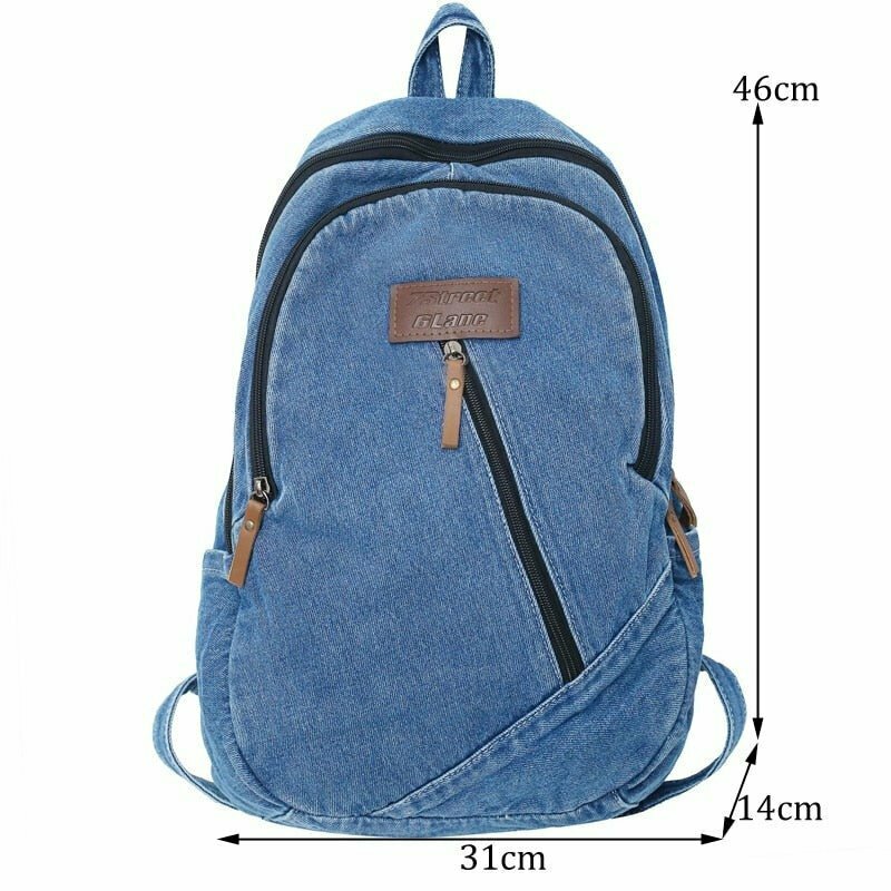 Y2K & 90s Fashion Canvas Denim College Backpack - Retro Grunge, Pastel Goth, Hip Hop Style