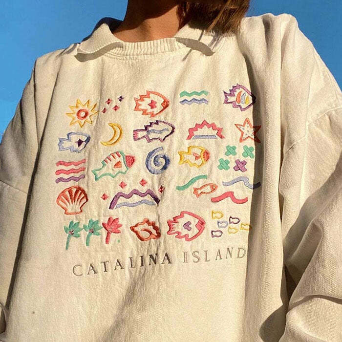 Y2K & 90s Fashion Catalina Island Vintage Sweatshirt - Retro Grunge Summer Outfit