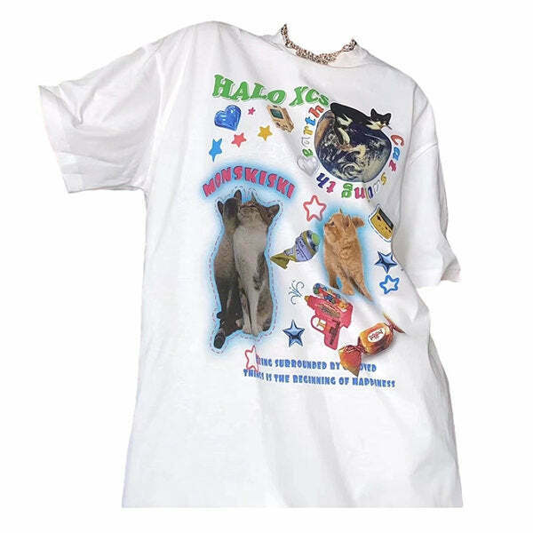 Y2K & 90s Fashion Cat's Planet Graphic Tee - Retro, Grunge, and Pastel Goth Styles