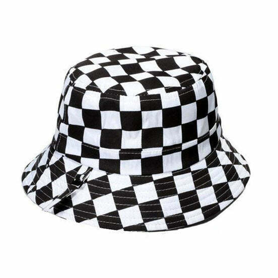 Y2K & 90s Fashion Checker Bucket Hat - Retro Grunge, Summer, Party & Club Outfits