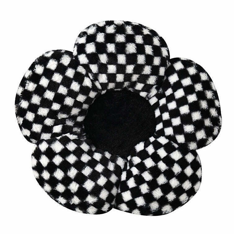 Y2K & 90s Fashion Checkered Flower Pillow - Retro, Grunge, Pastel Goth, Popstar