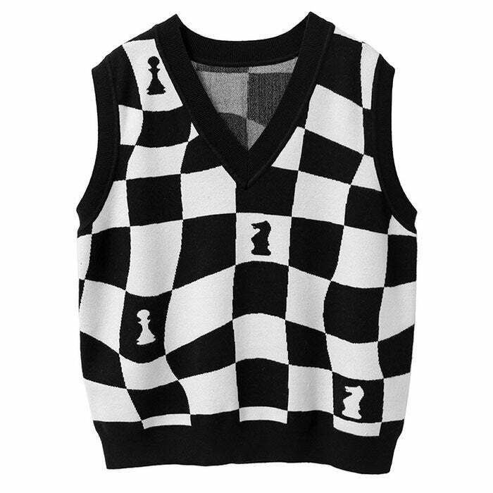 Y2K & 90s Fashion Chess Board Vest - Retro Grunge, Summer Outfits, Party & Clubwear