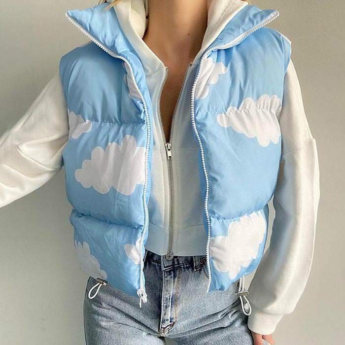 Y2K & 90s Fashion Cloud Puffer Vest - Retro Grunge, Summer Outfits, Pastel Goth Style