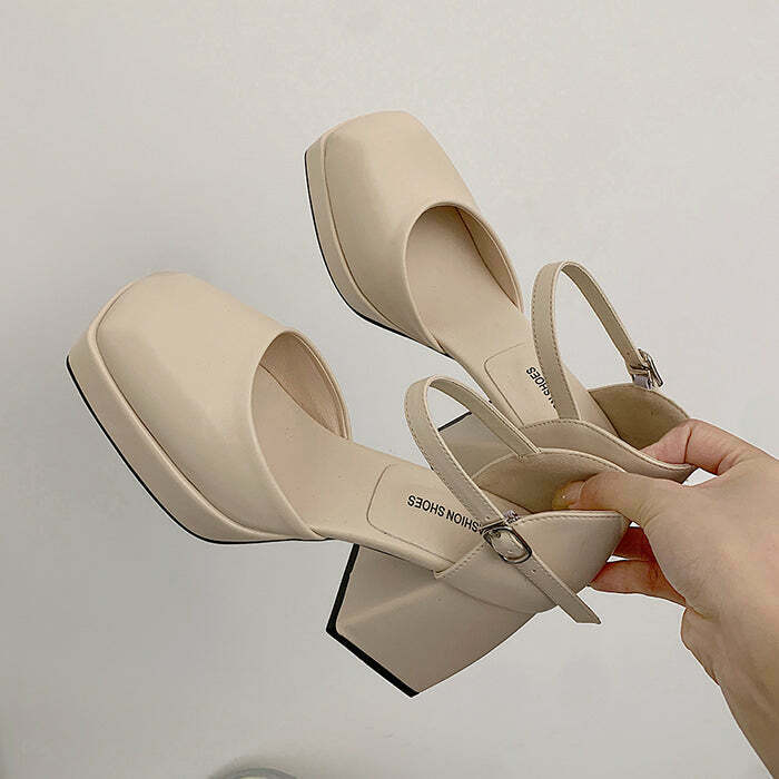 Y2K & 90s Fashion Coffee Cream Platform Heels - Retro, Grunge, and Pastel Goth Styles