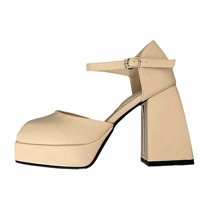 Y2K & 90s Fashion Coffee Cream Platform Heels - Retro, Grunge, and Pastel Goth Styles