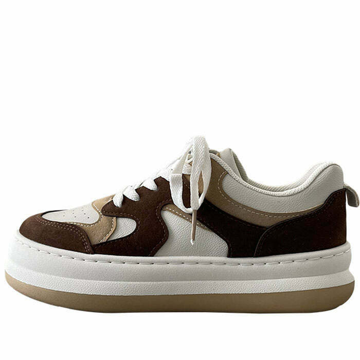 Y2K & 90s Fashion Coffee Cream Sneakers - Perfect for Retro, Grunge, and Summer Outfits