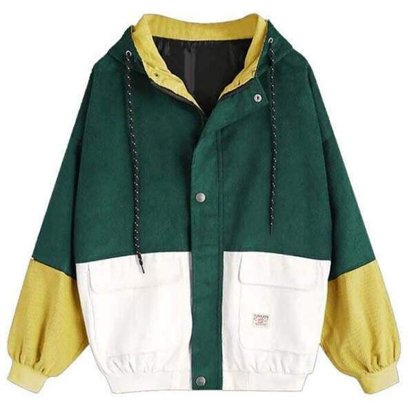 Y2K & 90s Fashion Corduroy Hooded Jacket - Retro Grunge, Summer, Party & Club Out