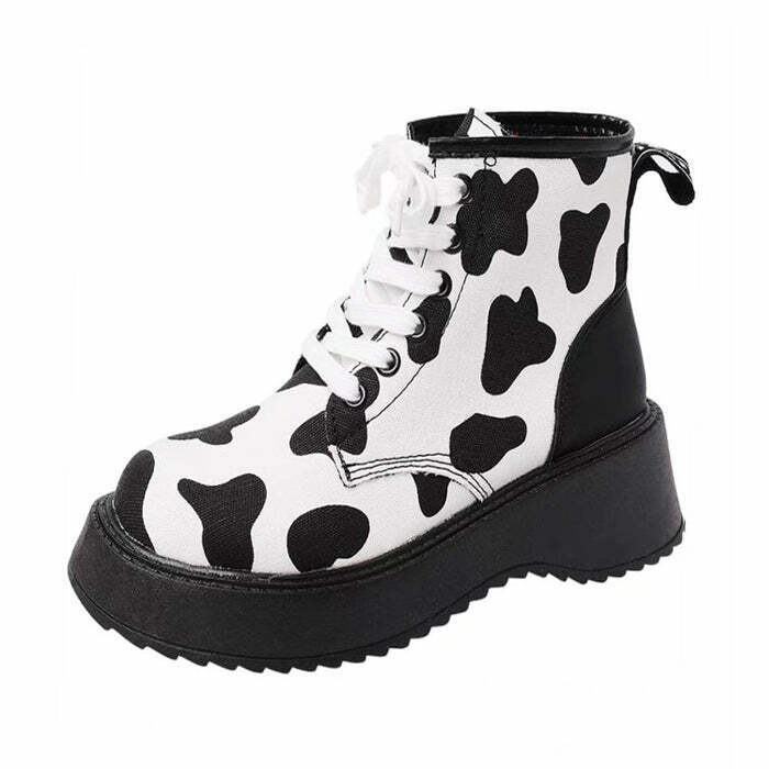 Y2K & 90s Fashion Cow Print Boots - Retro Grunge, Summer Outfits, Party & Club Styles