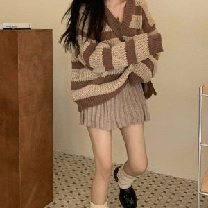 Y2K & 90s Fashion Cozy Striped Sweater - Perfect for Grunge, Retro, and Summer Outfits