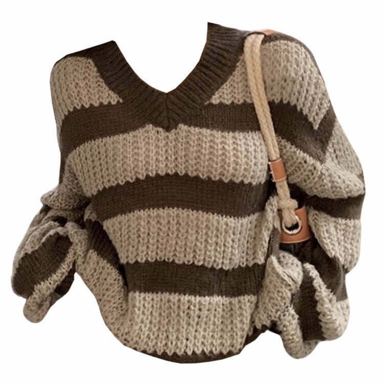 Y2K & 90s Fashion Cozy Striped Sweater - Perfect for Grunge, Retro, and Summer Outfits