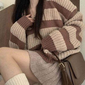 Y2K & 90s Fashion Cozy Striped Sweater - Perfect for Grunge, Retro, and Summer Outfits