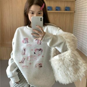 Y2K & 90s Fashion Cute Kitty Dog Sweatshirt - Retro Grunge, Pastel Goth, Summer Outfits