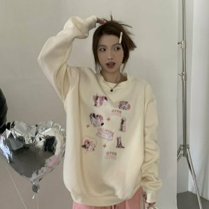 Y2K & 90s Fashion Cute Kitty Dog Sweatshirt - Retro Grunge, Pastel Goth, Summer Outfits