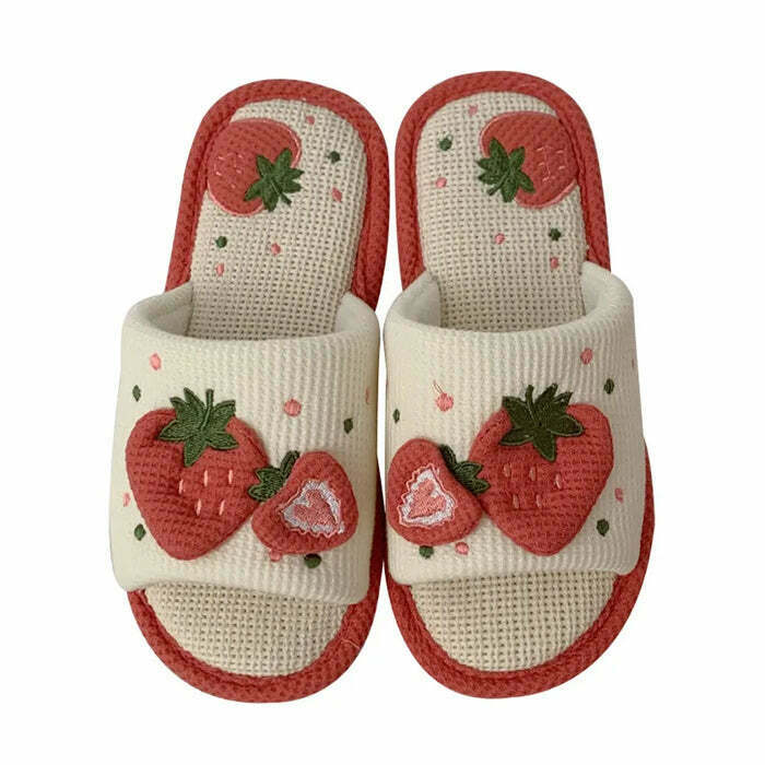 Y2K & 90s Fashion Cute Strawberry Slippers - Perfect for Summer, Grunge, and Retro Outfits