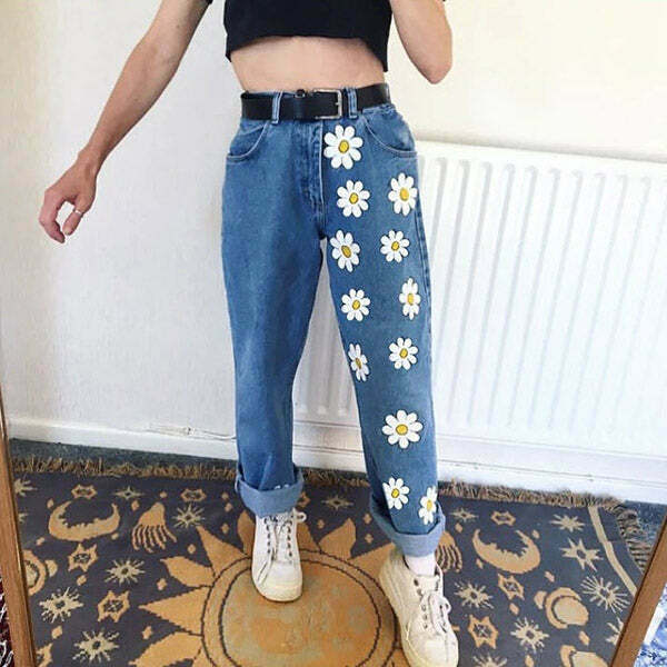 Y2K & 90s Fashion Daisy Mom Jeans - Retro Grunge, Summer Outfits, Hip Hop Style