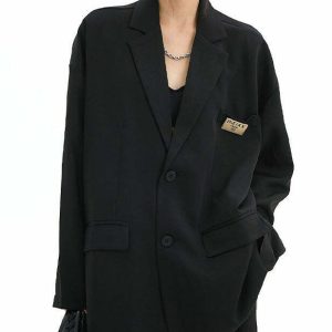 Y2K & 90s Fashion Dark Academia Aesthetic Blazer - Grunge, Retro, and Pastel Goth Styles