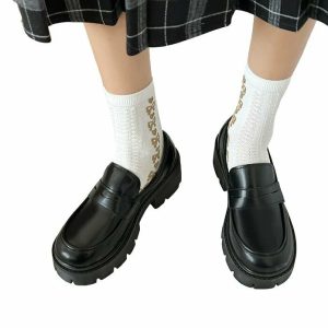 Y2K & 90s Fashion Dark Academia Platform Shoes - Grunge, Retro, Goth, Summer Outfits