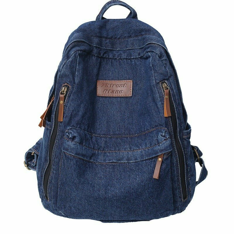 Y2K & 90s Fashion Denim Canvas College Backpack - Retro Grunge, Summer, Party, & Club Outfits