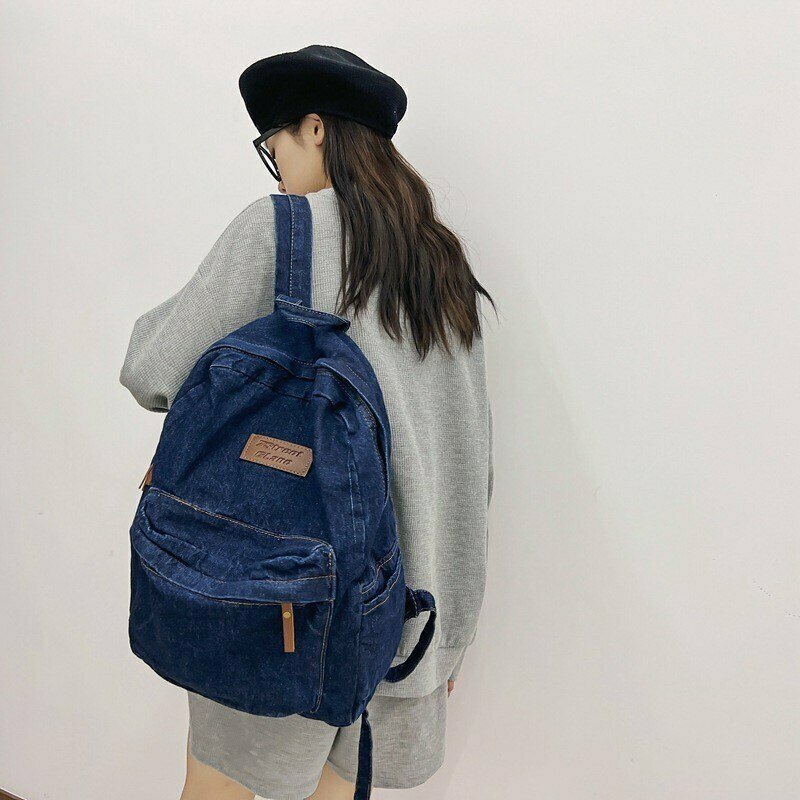 Y2K & 90s Fashion Denim Canvas College Backpack - Retro Grunge, Summer, Party, & Club Outfits