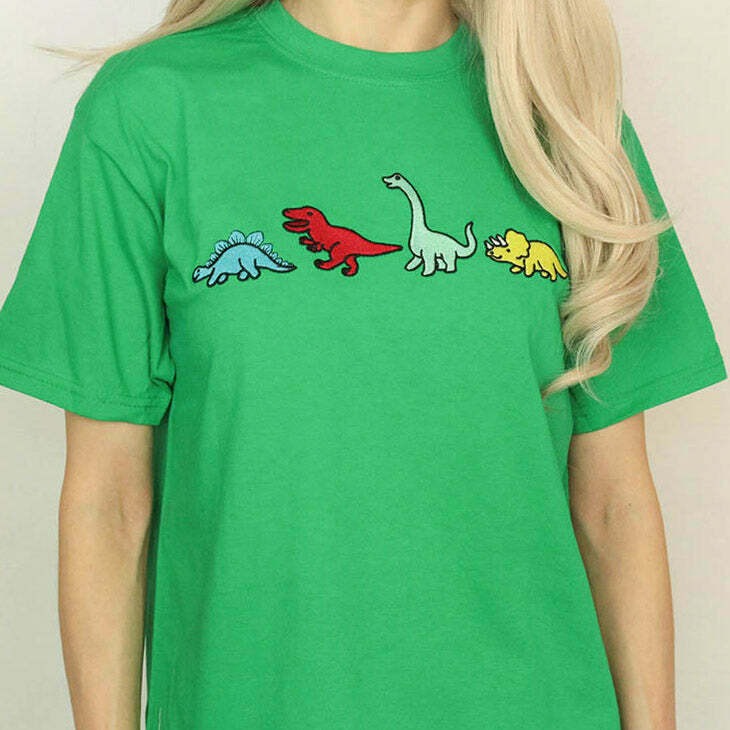 Y2K & 90s Fashion Dinosaur Family T-Shirt - Retro Grunge, Summer, Party & Club Outfits