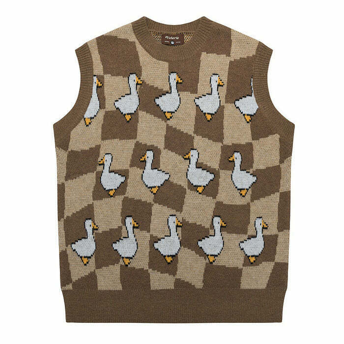 Y2K & 90s Fashion Duck Knitted Vest - Retro Grunge, Summer Outfits, Baby Tees,