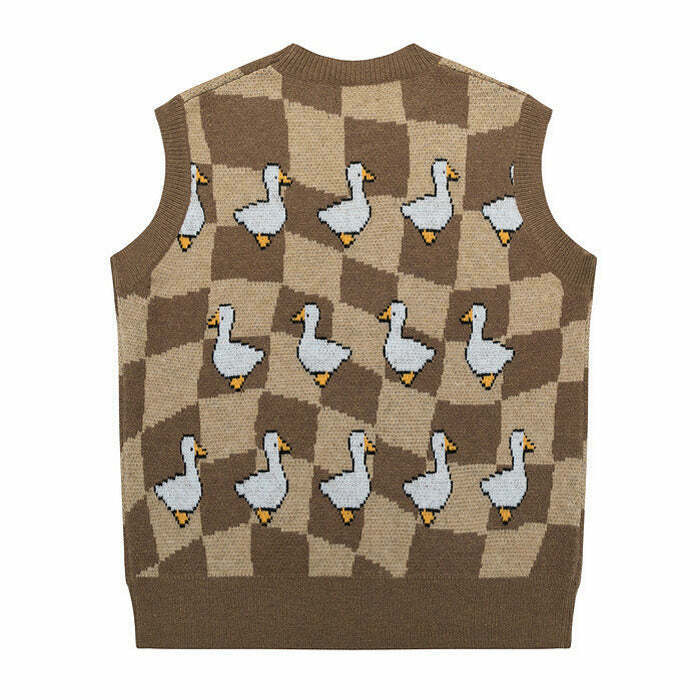 Y2K & 90s Fashion Duck Knitted Vest - Retro Grunge, Summer Outfits, Baby Tees,