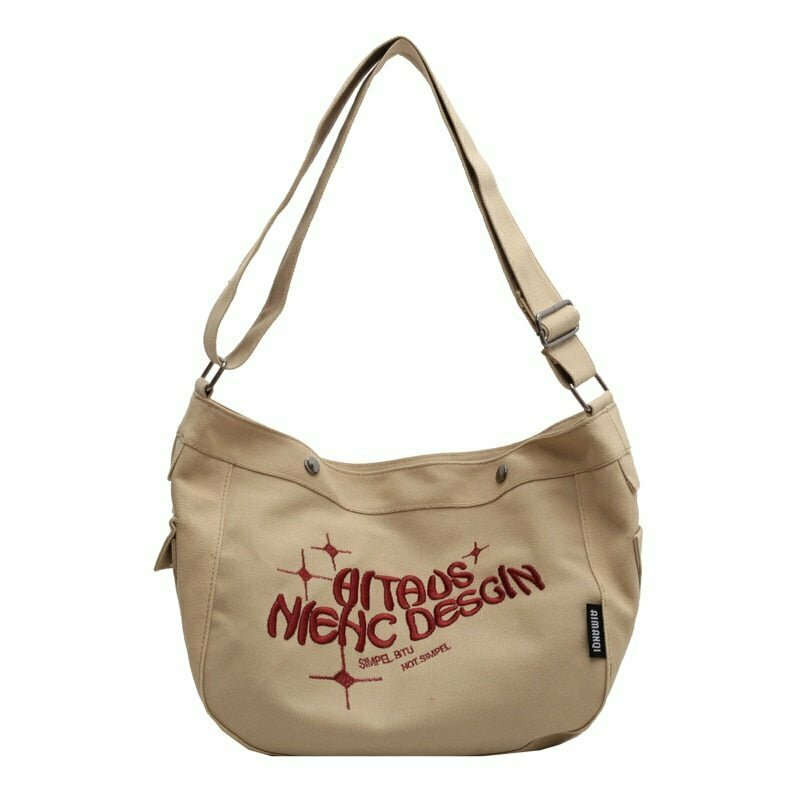 Y2K & 90s Fashion Embroidered Canvas Bag - Perfect for Grunge, Retro, and Summer Outfits