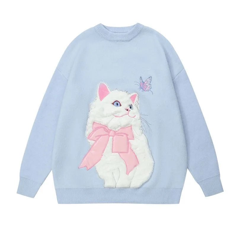 Y2K & 90s Fashion Flocking Cat Sweater - Grunge, Retro, Pastel Goth, Summer Out