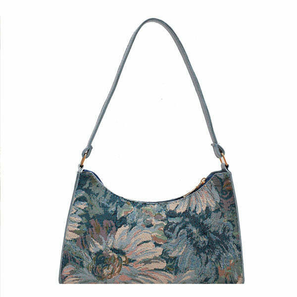 Y2K & 90s Fashion Flower Oil Painting Baguette Bag - Retro Grunge Summer Outfit Accessory