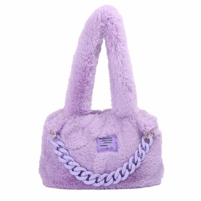 Y2K & 90s Fashion Fluffy Chain Shoulder Bag - Retro Grunge, Pastel Goth, Popstar Style