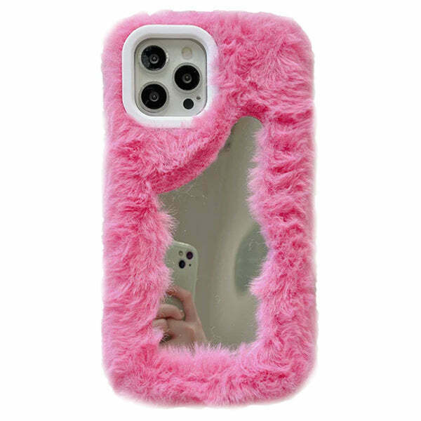 Y2K & 90s Fashion Fluffy Mirror iPhone Case - Retro, Grunge, Pastel Goth,