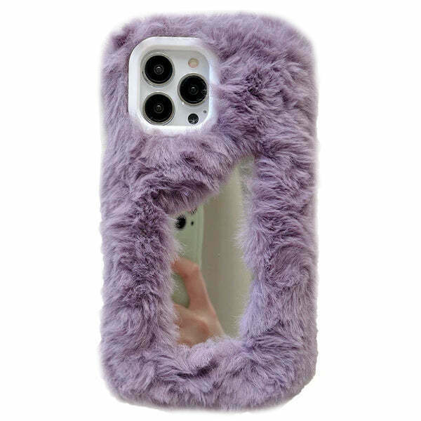 Y2K & 90s Fashion Fluffy Mirror iPhone Case - Retro, Grunge, Pastel Goth,