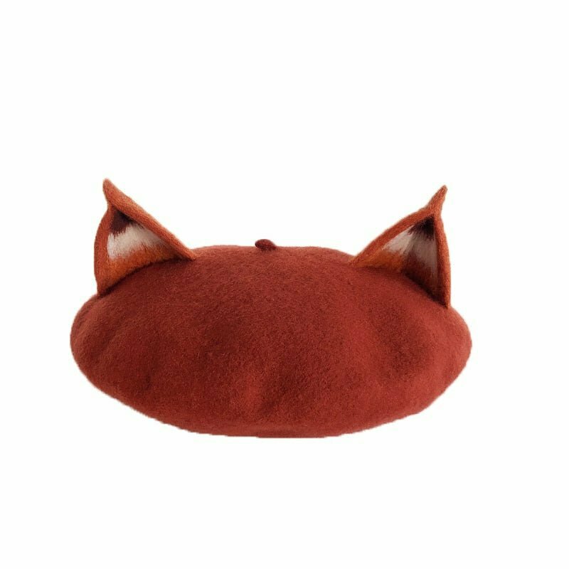 Y2K & 90s Fashion Fox Ear Wool Beret - Retro Grunge, Pastel Goth, Summer & Party