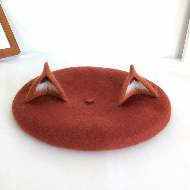 Y2K & 90s Fashion Fox Ear Wool Beret - Retro Grunge, Pastel Goth, Summer & Party