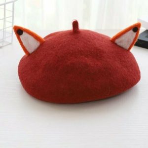 Y2K & 90s Fashion Fox Ear Woolen Painter Beret - Retro Grunge, Pastel Goth, Summer