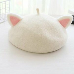 Y2K & 90s Fashion Fox Ear Woolen Painter Beret - Retro Grunge, Pastel Goth, Summer