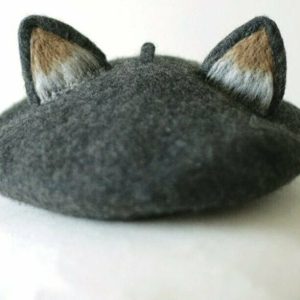 Y2K & 90s Fashion Fox Ear Woolen Painter Beret - Retro Grunge, Pastel Goth, Summer