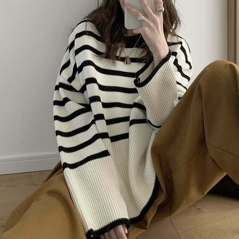 Y2K & 90s Fashion French Aesthetic Striped Sweater - Retro Grunge, Summer, Party Outfits