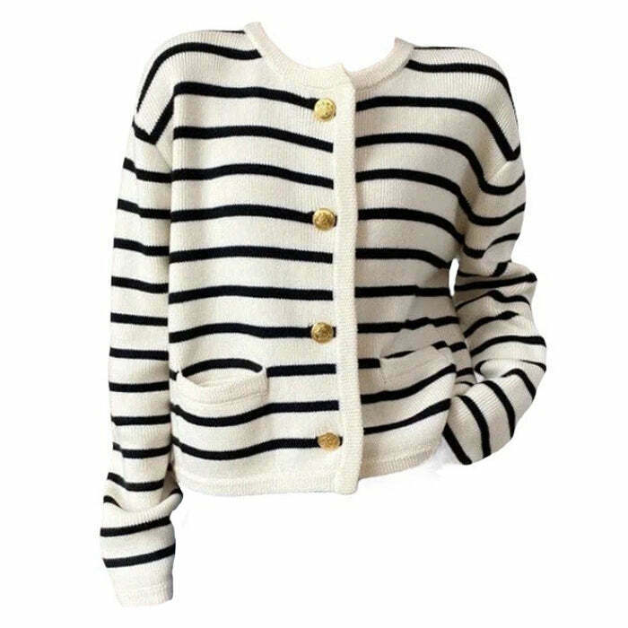 Y2K & 90s Fashion French Girl Striped Cardigan - Retro, Grunge, Summer, Party Outfits