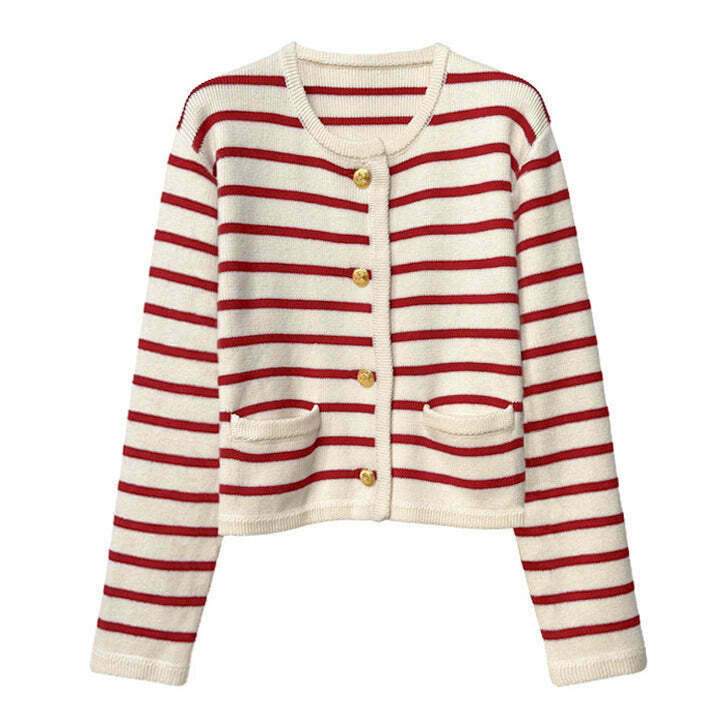 Y2K & 90s Fashion French Girl Striped Cardigan - Retro, Grunge, Summer, Party Outfits