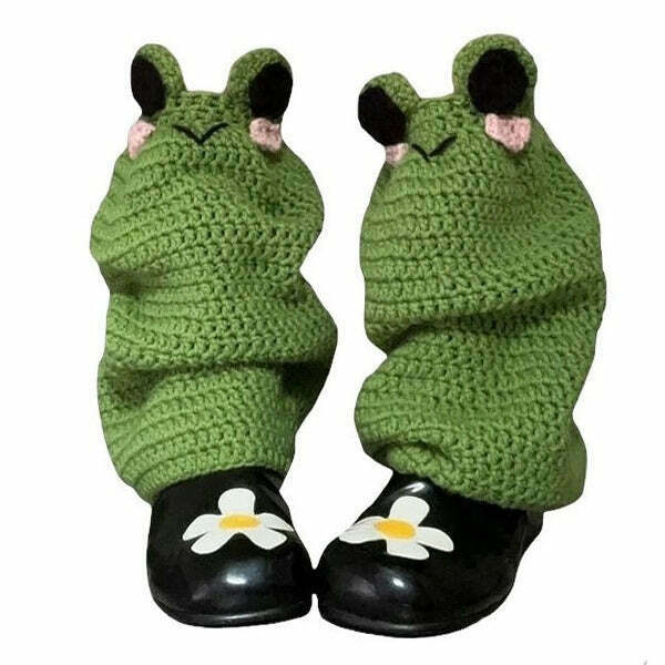 Y2K & 90s Fashion Frog Knit Leg Warmers - Retro Grunge, Pastel Goth, Summer Outfits