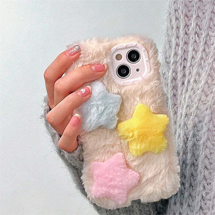 Y2K & 90s Fashion Fuzzy Stars iPhone Case - Retro Grunge, Pastel Goth, Pop