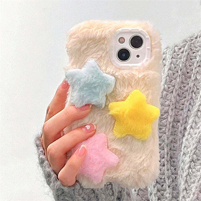 Y2K & 90s Fashion Fuzzy Stars iPhone Case - Retro Grunge, Pastel Goth, Pop