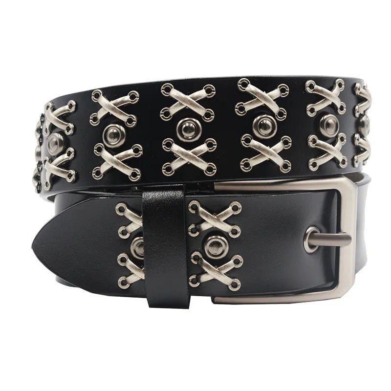 Y2K & 90s Fashion Genuine Leather Belt - Grunge, Retro, Gothic, Hip Hop, Club & Party