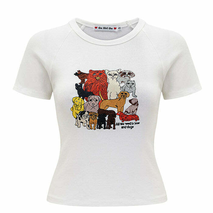 Y2K & 90s Fashion Grunge Dogs Embroidery Graphic Tee - Retro Summer Outfit Essentials