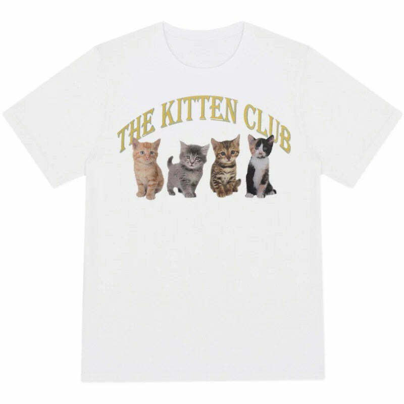 Y2K & 90s Fashion Grunge Kitten Club T-Shirt - Retro Summer Outfit, Baby Tees, Y